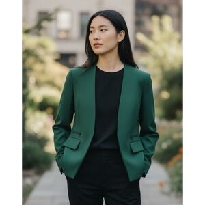 Halogen Women's Green Blazer XS Collarless‎ Zipper Pockets Work Office